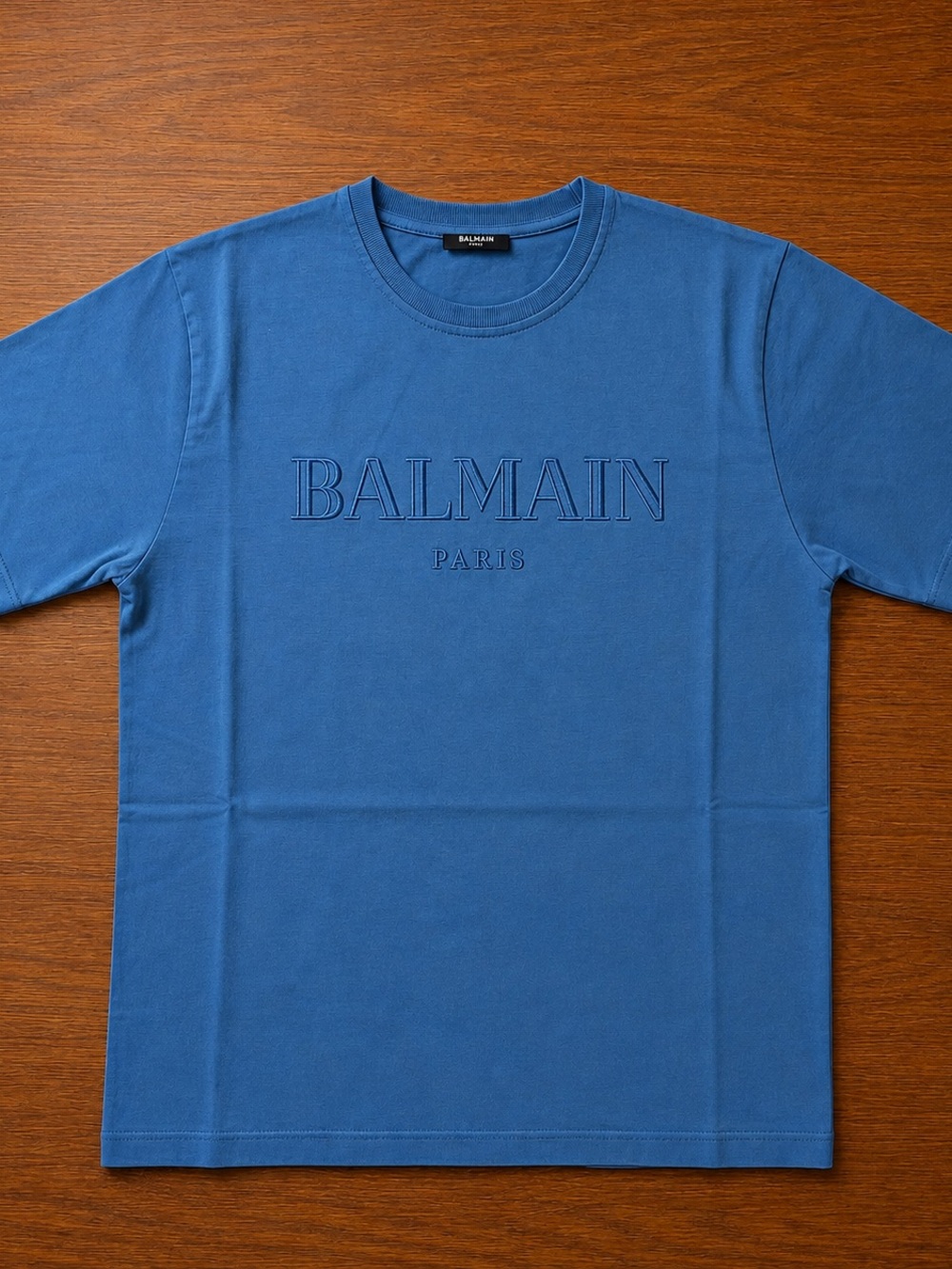 Balmain Paris Blue Tonal Logo Embroidered T-Shirt